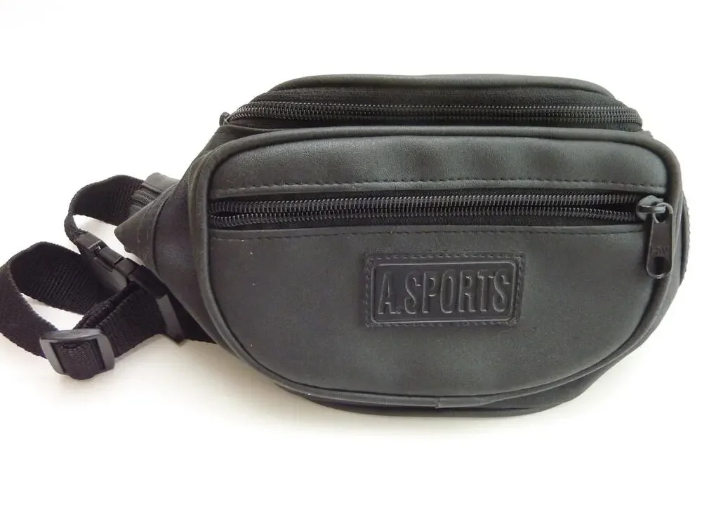Vintage A Sports Black Fanny Pack Waist Bag Embroidered Logo Travel Pouch Y2K